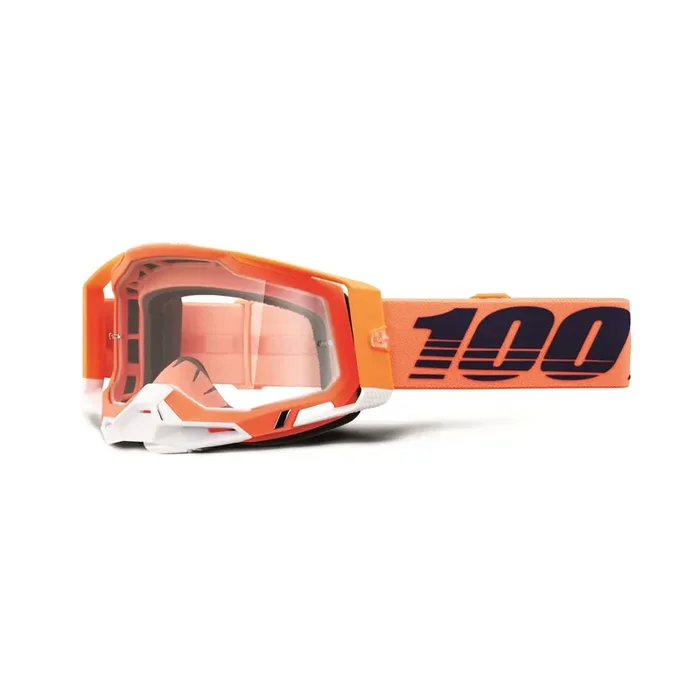 100% Racecraft 2 Mountain Bike & Motocross Goggles – Mx And Mtb Racing Protective Eyewear (Coral – Clear Lens)