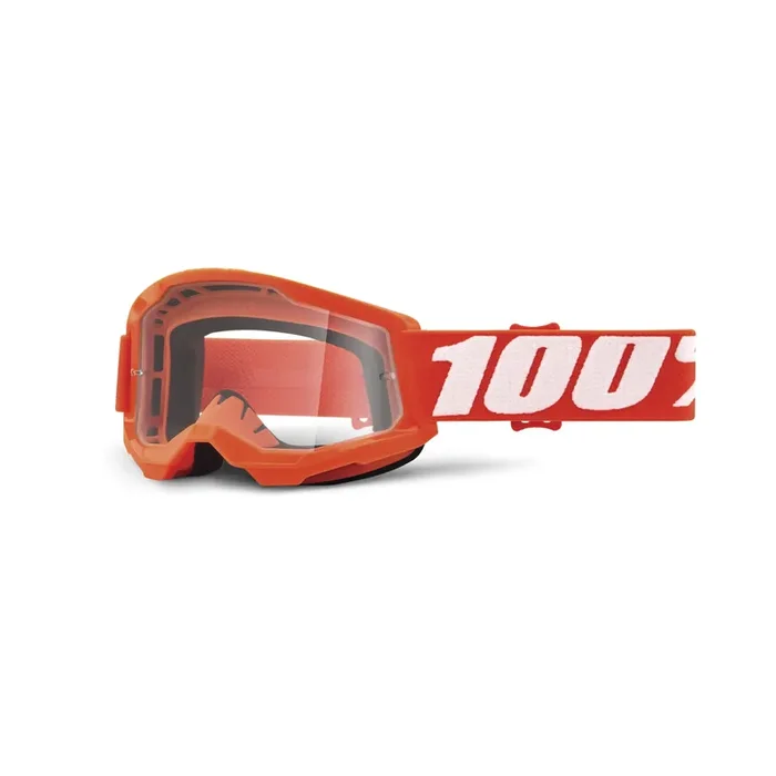 100% Strata 2 Youth Motocross & Mountain Bike Goggles – Mx And Mtb Racing Protective Eyewear (Orange – Clear Lens)