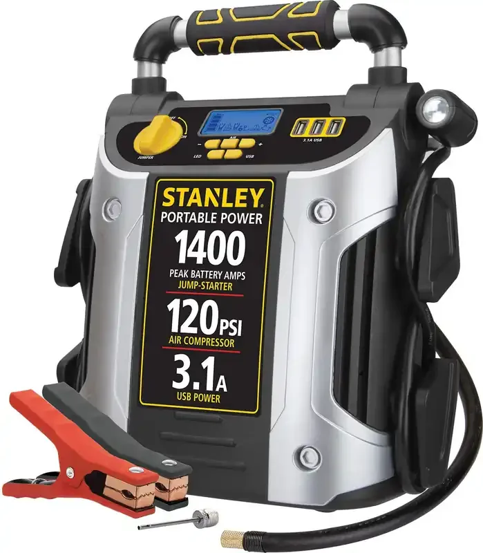 1400 Peak Amp Automotive Jump Starter, Portable Power – Triple 15W Usb Ports, 120 Psi Air Compressor