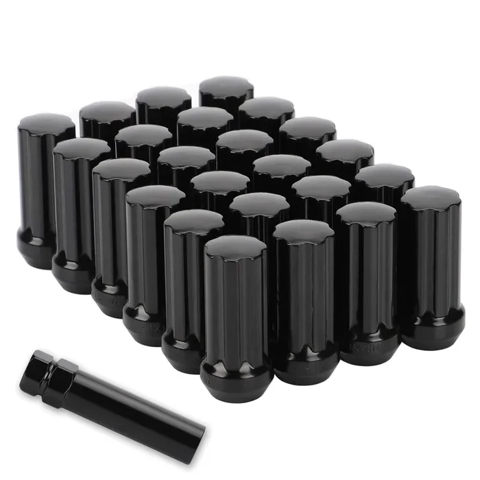 14Mmx1.5 Wheel Lug Nuts, 24 Pcs Black M14X1.5 Lug Nut Closed End Long Extended Xl Spline With 1 Socket Key For Chevy Gmc 6 Lug A