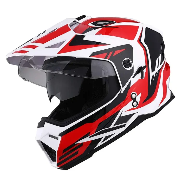 1Storm Dual Sport Motorcycle Motocross Off Road Full Face Helmet Dual Visor Storm Force Red, Size L