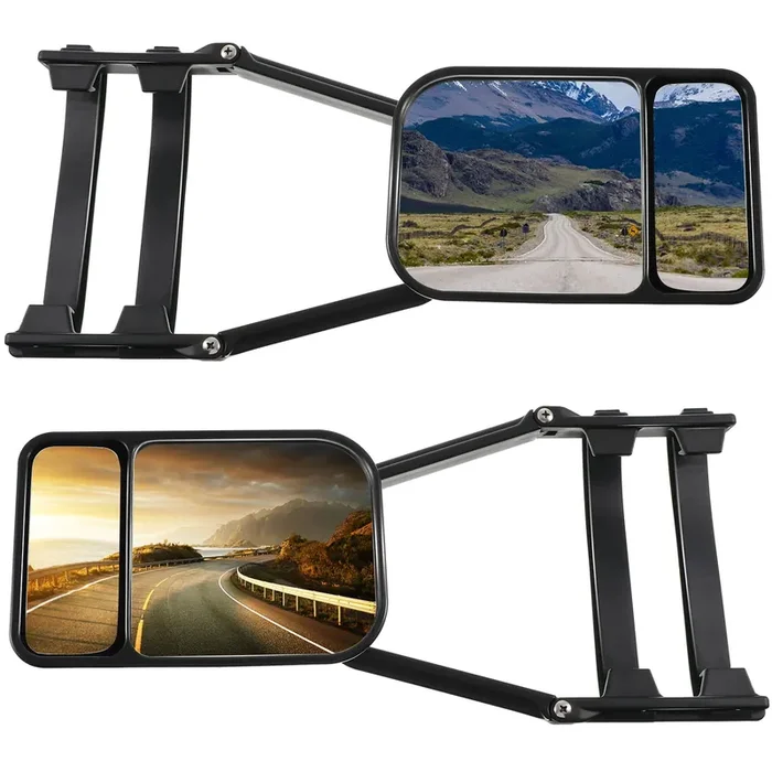 2 Pieces Black Car Towing Mirror Clip On Side Extension Towing Mirror 360 Degree Rotation Adjustable Dual View Tow Mirror For Ca