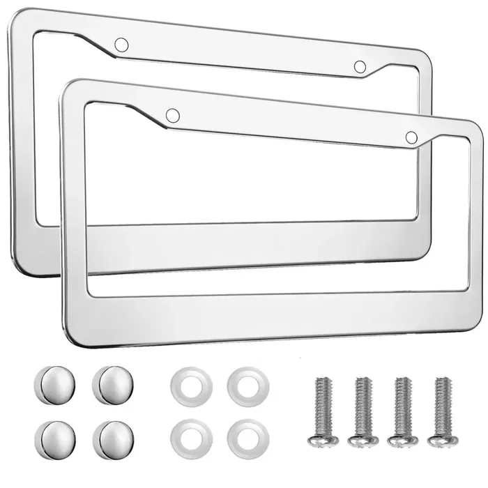 2Pcs Chrome License Plate Frame, 2 Holes Silver Stainless Steel License Plate Frames, Universal Car License Plate Holder For Man