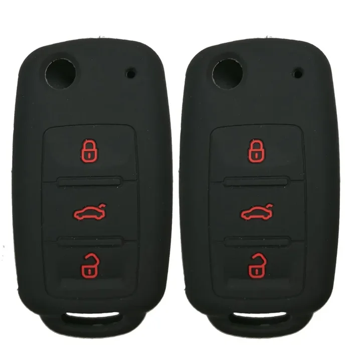 2Pcs Coolbestda Rubber 3 Buttons Flip Key Fob Cover Case Shell Keyless Jacket Wallet Holder For Vw Volkswagen Jetta Gti Passat Golf Tiguan Touareg Beetle