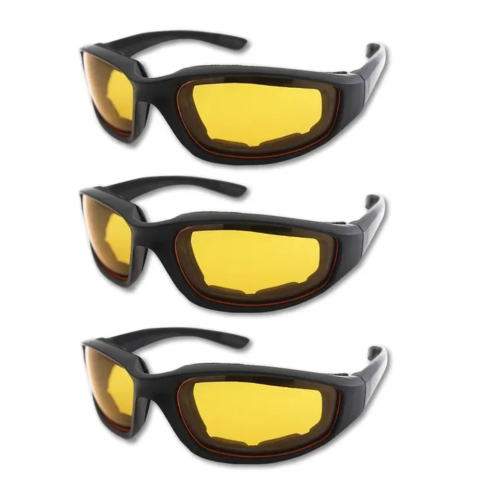 3 Pair Motorcycle Riding Glasses Padding Goggles Uv Protection Dustproof Windproofmotorcycle Sunglasses With Yellow Lens For Outdoor Sports Actives