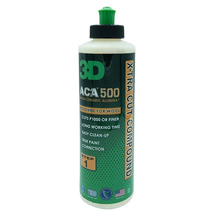 3D Aca 500 X-Tra Cut Compound – 8Oz – Step 1 Cutting Body Shop Compound With Wool Or Foam Pad – Cuts P1000 Or Finer – Easy Clean