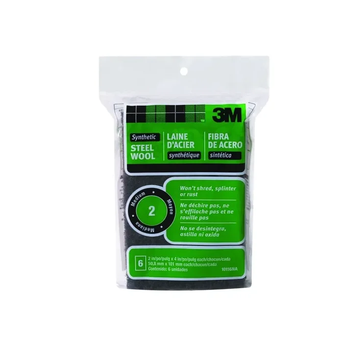 3M Synthetic Steel Wool Pads, 2 Medium, 6-Pads, Use Wet Or Dry, Compatible With Water-Based Strippers & Finishes, Will Not Shre