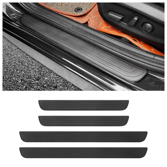 4Pcs Car Door Sill Protector,Anti-Scratch Rubber Car Door Protector Edge Guards For Door Steps,Universal Waterproof Door Threshold Strips Exterior Accessories For Car Truck Suv (Black, Width 1.57‘)