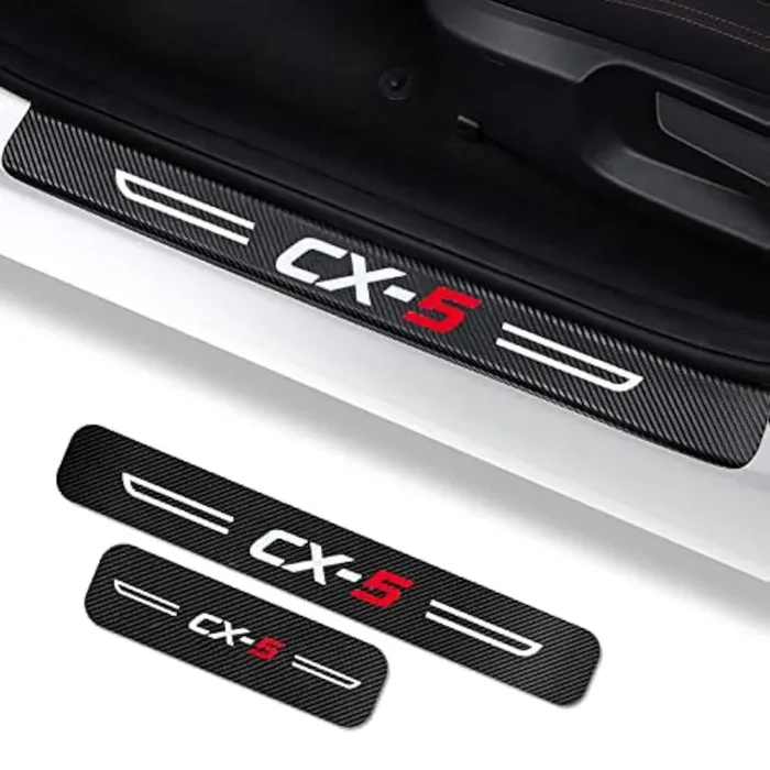 4Pcs Car Door Sill Protector For Mazda Cx5 Accessories Fit For Cx5 2015-2022, Carbon Fiber Leather Door Sill Sticker, Reflective Automotive Door Sill Guard, Decoration Door Sill Scuff Plate Sticker