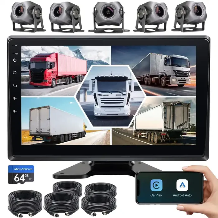 5-Channel 1080P Backup Camera Dash Cam With 9‘‘ Monitor Android.11 System,Dvr Recording Back Up Camera For Rv/Truck/Van/Trailer/