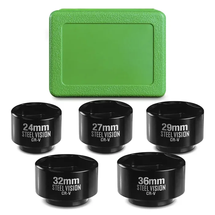 5 Pieces 3/8‘‘ Drive Low Profile Oil Filter Socket Set, Metric Size, 24, 27, 29, 32, 36Mm, Cr-V Steel, 6 Point, Remover And Inst