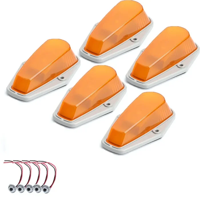 5 X Cab Marker Light, Amber Cover With Base Cab Roof Running Lights, Top Clearance Marker Lights Assembly For 1973-1997 Ford F-1