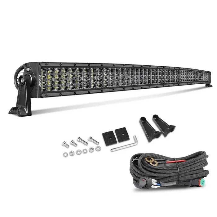 50 Inch Curved Led Light Bar, Niking Auto Quad Row Led Work Light With 12V Wiring Harness Spot Flood Combo Beam Off Road Led Driving Fog Light Roof Light For Trucks Suv Pickup Wrangler Jk Jl 4Wd