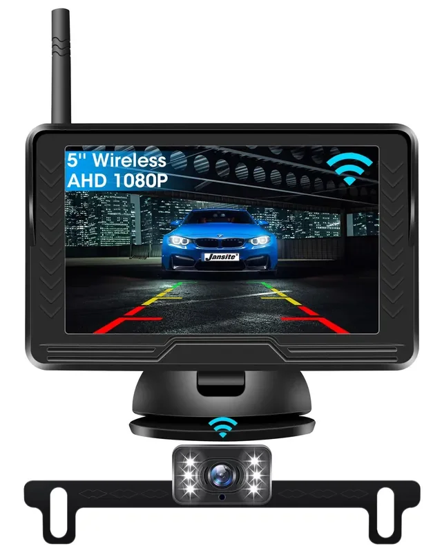 ?6 Led? 1080P Wireless Backup Camera Monitor For Car 5‘‘ Back Up Camera License Plate Reverse Camera Truck Trailer Rv Pickup Diy