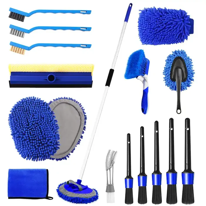 62‘‘ Car Wash Brush Kit Mitt Mop Sponge With Long Handle, 1 Chenille Scratch-Free Replacement Head, Car Wheel Tire Brush, Car De
