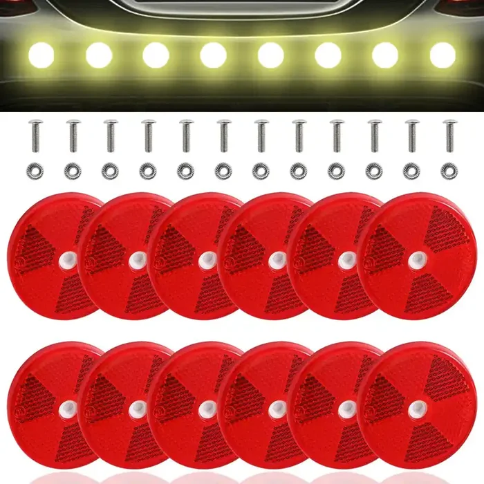Abnaok 12 Pack Front Reflector Round Reflector For Driveway Fence Gate Posts Trailers Safety Reflectors Automobiles Boats Mailboxes Reflector With Center Mounting Hole