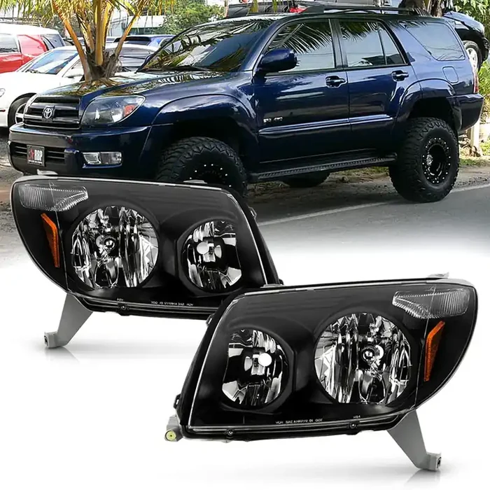 Acanii – For Black 2003 2004 2005 Toyota 4Runner 4-Runner Headlights Headlamps Driver + Passenger Side