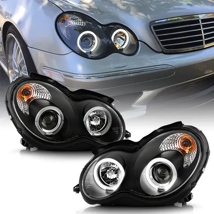 Acanii – For [Halogen Model] 2001-2007 Mercedes-Benz W203 C230 C240 C320 Led Halo Black Projector Headlights Headlamps