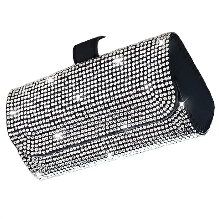 Accmor Bling Sunglasses Holder For Car Sun Visor, Sparkling Eyeglasses Car Visor Clip Storage Glasses Organizer Case, Pu Leather