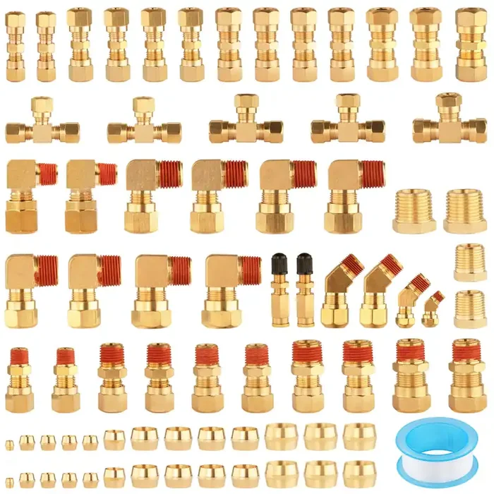 Ailbiuko 74Pcs Dot Air Brake Line Fittings,Brass Compression Air Nylon Tubing Fittings Assortment Kits 1/4‘ 1/8‘ 3/8‘ 1/2‘ 5/8‘ For Industrial Use Or Trucks Trailers