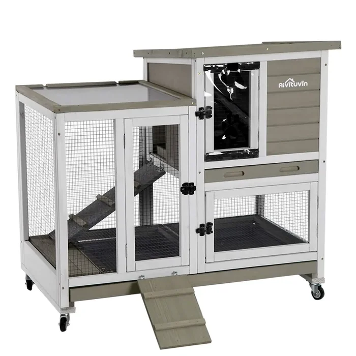 Aivituvin Upgrade Rabbit Hutch Rabbit Cage Indoor Bunny Hutch With Run Outdoor Rabbit House With Two Deeper No Leak Trays – 4 Ca