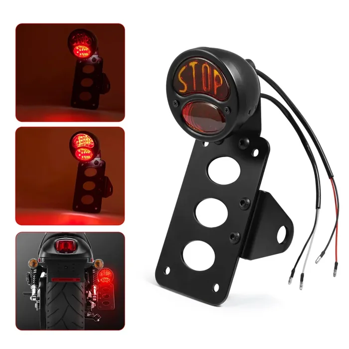 Amazicha Motorcycle 3/4‘ Axle Hole Side Mount License Plate Bracket Led Brake Tail Light Compatible For Harley Davidson Sporster Bobber Chopper Cafe