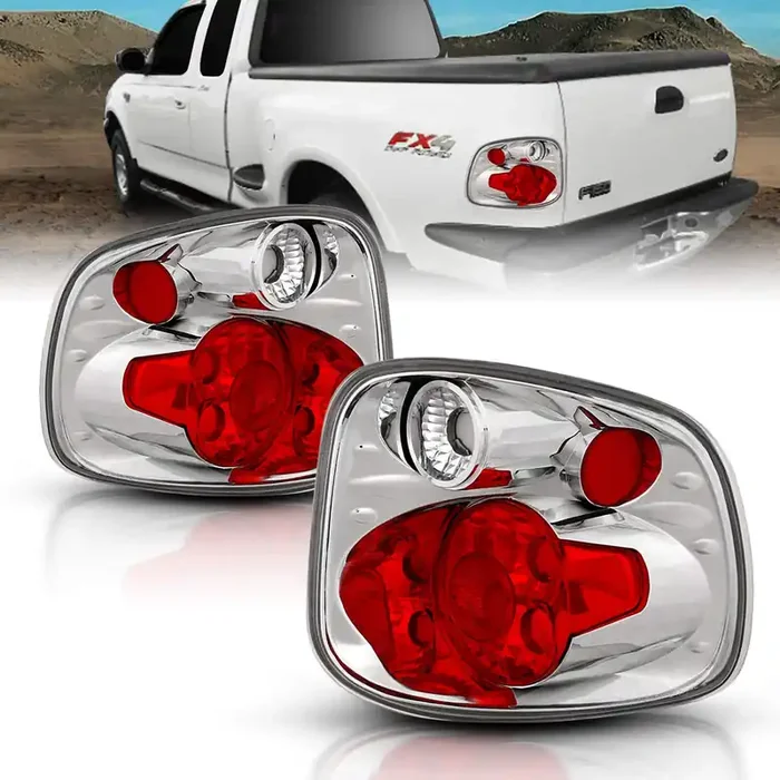 Amerilite For 2001-2003 Ford F-150 Flareside Euro Chrome Replacement Tail Lights Brake Lamp Pair – Passenger And Driver Side
