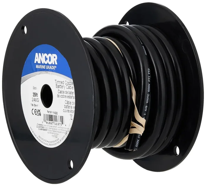 Ancor 114002 Tinned Copper Battery Cable, 2 Awg (32Mm2), Black – 25Ft
