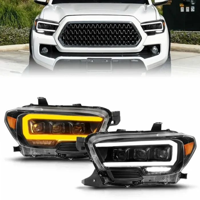 AnzoUSA 111563 TOYOTA TACOMA 16-22 BLACK FULL LED PROJECTOR PLANK STYLE HEADLIGHTS W/ INITIATION FEATURE and SEQUENTIAL FOR LED DRL