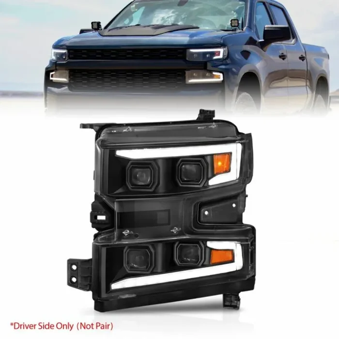 AnzoUSA 111566-L CHEVY SILVERADO 1500 19-22 FULL LED PROJECTOR PLANK STYLE HEADLIGHTS SEQUENTIAL SIGNAL BLACK W/ INITIATION FEATURE LEFT SIDE ONLY FOR HALOGEN MODELS ONLY