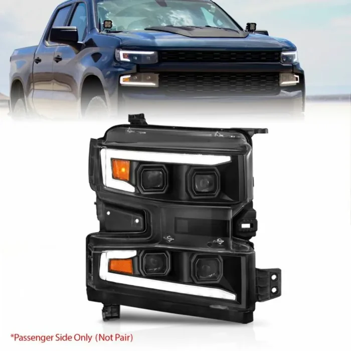 AnzoUSA 111566-R CHEVY SILVERADO 1500 19-22 FULL LED PROJECTOR PLANK STYLE HEADLIGHTS SEQUENTIAL SIGNAL BLACK W/ INITIATION FEATURE RIGHT SIDE ONLY FOR HALOGEN MODELS ONLY