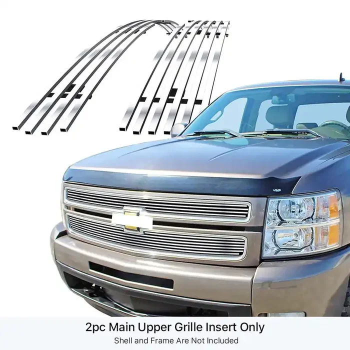 Aps Compatible With Chevy Silverado 1500 2007-2013 Main Upper Stainless Black Horizontal Billet Grille Insert C65766H