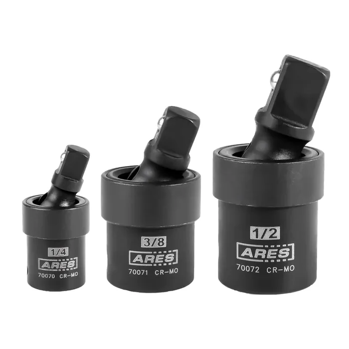 Ares 70073-3-Piece Impact Universal Joint Set – 1/4-Inch, 3/8-Inch And 1/2-Inch Drive Chrome Moly U Joint Sockets Access Hard To Reach Fasteners