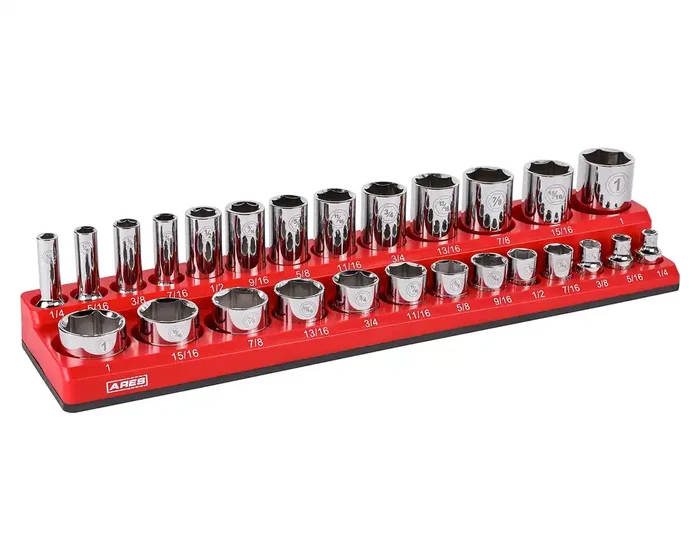 Ares 70234-26-Piece 3/8-Inch Sae Magnetic Socket Organizer – Holds 13 Standard Size And 13 Deep Size Sockets – Keep Your Tool Bo