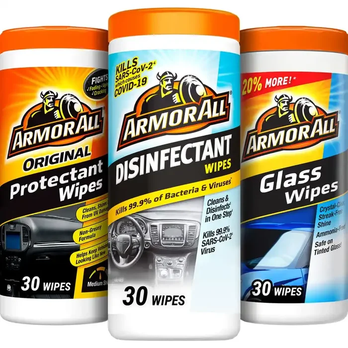 Armor All Car Cleaning Wipes Kit, Includes Protectant Wipes, Disinfectant Wipes, Glass Cleaner Wipes For Cars, Trucks, And Motor