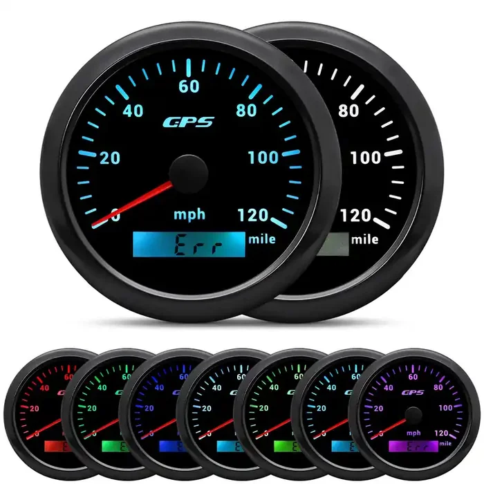 Artilaura Gps Speedometer 85Mm 3-3/8‘‘ 7 Color 120Mph Gauge With Gps Antenna Odometer Waterproof For Auto Car Truck Boat Marine