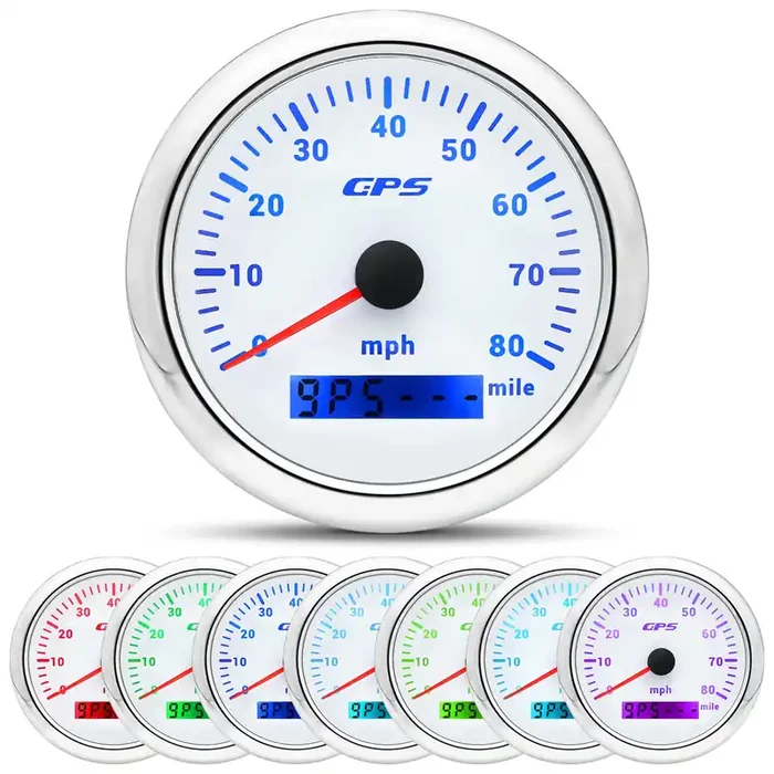 Artilaura Gps Speedometer Boat 85Mm 3-3/8‘‘ 7 Color 80Mph Gauge Waterproof 9-32V For Marine Auto Car Motorcycle Truck (White)