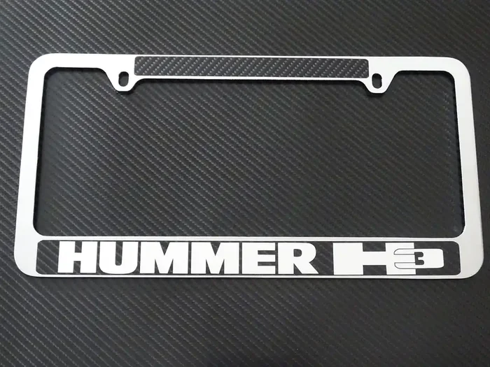 Atozcustoms Hummer H3 License Plate Frame Chrome Metal, Carbon Fiber Details, Chrome Text
