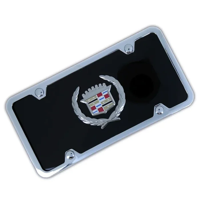Au-Tomotive Gold Classic Logo On License Plate + Frame For Cadillac (Black)