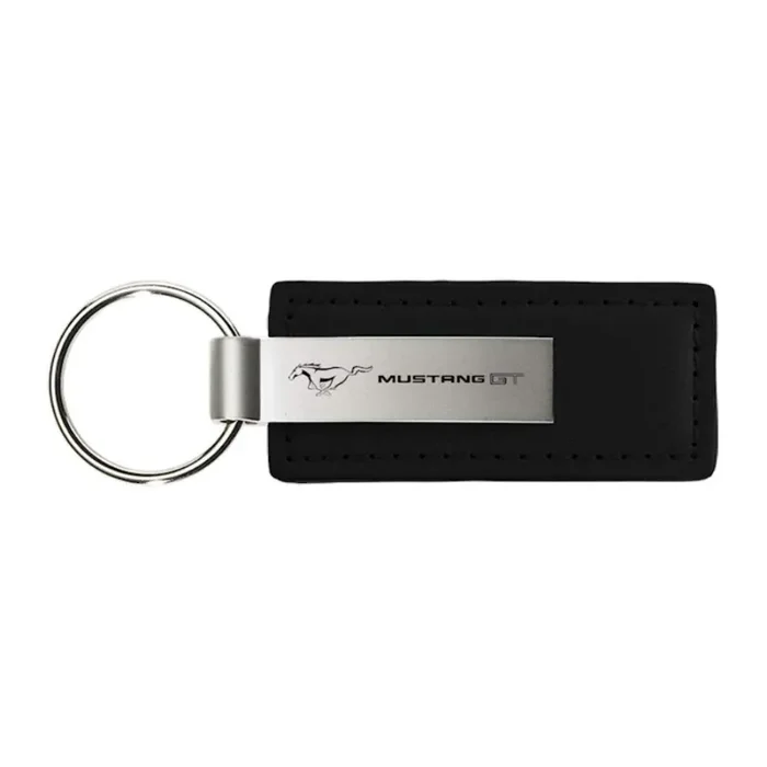 Au-Tomotive Gold Rectangular Leather Key Chain For Ford Mustang (Black)