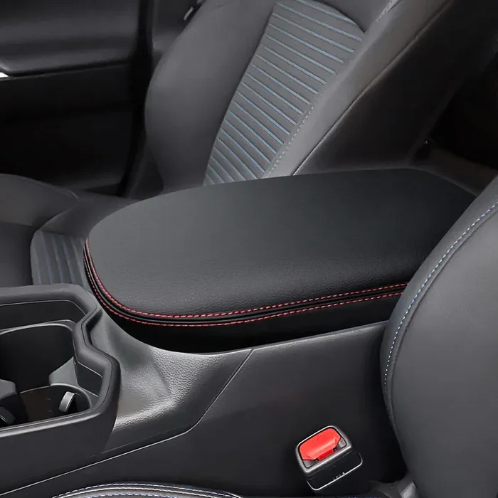 Auprite Center Console Armrest Cover For Toyota Rav4 2019-2023 2024, Auto Armrest Protector Organizer Pad For Rav4 Interior Accessories (Black With Red Stitches)