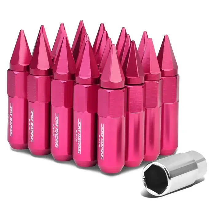 Auto Dynasty M12 X 1.5 Open/Closed End Design 20-Piece Aluminum Alloy Wheel Lug Nuts +1 X Deep Drive Extension (Pink)