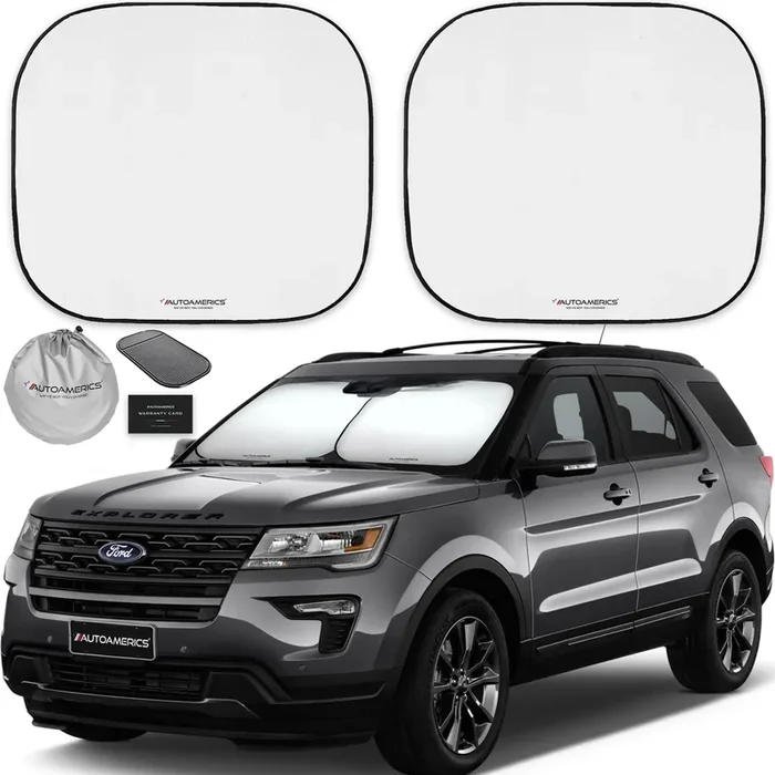 Autoamerics Windshield Sun Shade 2-Piece Foldable Car Front Window Sunshade For Most Sedans Suv Truck – Auto Sun Blocker Visor P