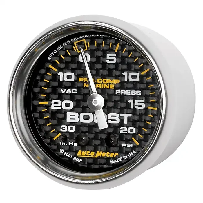 Autometer Gauge, Vac/Boost, 2 1/16‘, 30Inhg-20Psi, Mechanical, Marine Carbon Fiber (200774-40),Multi