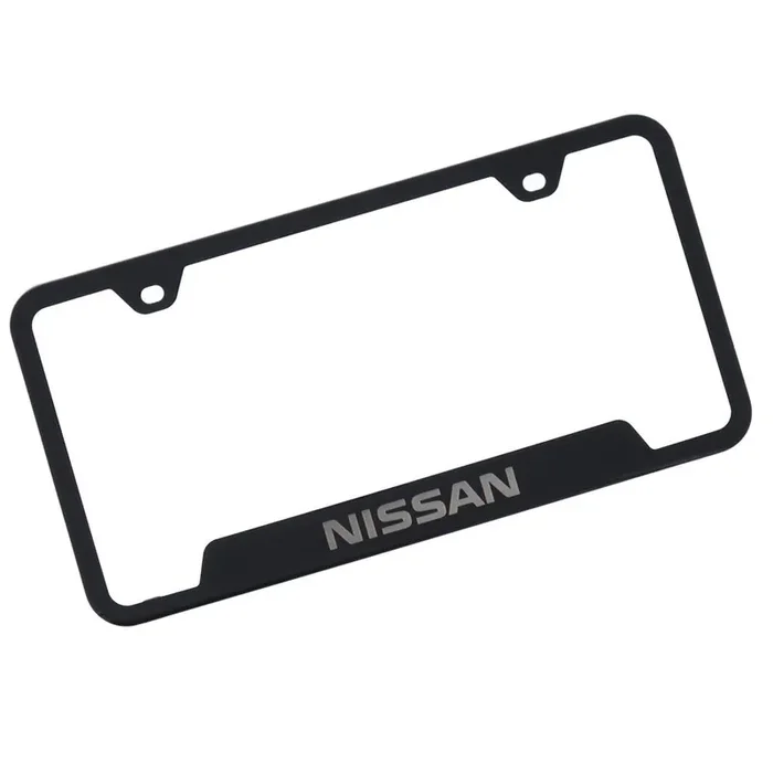 Automotive Gold Laser Etched Black Cut-Out Frame With Nissan Logo