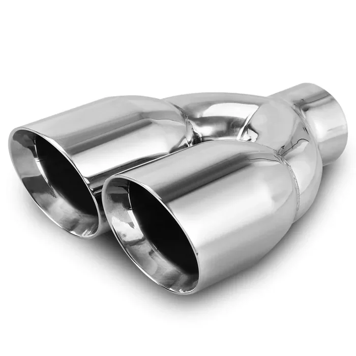 Autosaver88 Universal Dual Exhaust Tip 2.5 Inch Inlet, 2.5‘ Inlet 3.5‘ Outlet 9.5‘ Length Chrome Polished Stainless Steel Exhaust Tailpipe Tip, 2 1/2 Inch Double Layer Staggered Exhaust Tip, Weld-On