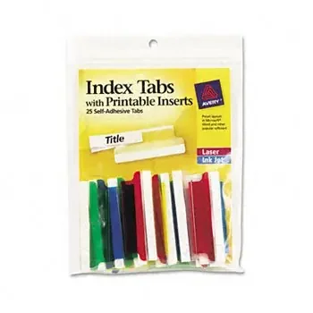 Avery Self-Adhesive Plastic Tabs With Printable Inserts Tab,Indx,2‘‘,Pre-Cut,25/Pk 625Ls (Pack Of20)