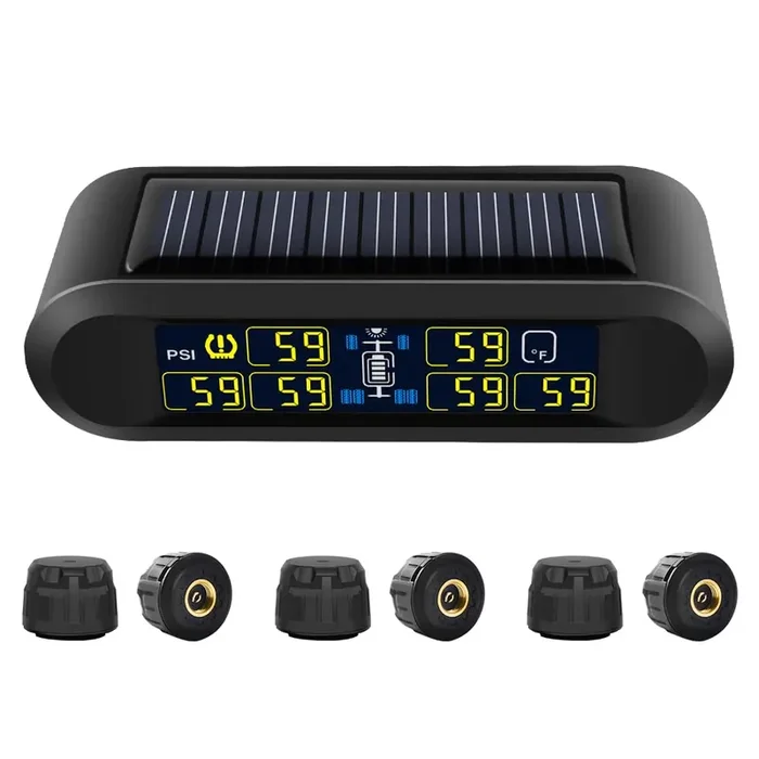 B-Qtech Tire Pressure Monitoring System Rv Solar Wireless Tpms High Brightness For Trailer Travel Motorhome(0~199Psi) With 6 Sensors, 5 Alarm Modes Tire Pressure Monitor Real-Time Alarm System