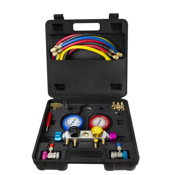 Bacoeng 4 Way Ac Diagnostic Manifold Gauge Complete Set For R134A R410A R22, With 5Ft Hose, 3 Acme Tank Adapters, Adjustable Qui