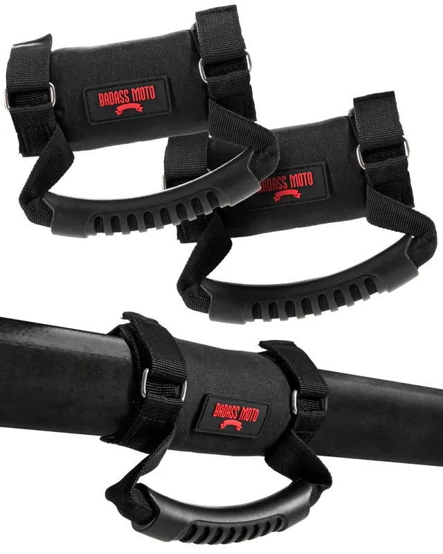 Badass Moto Roll Bar Grab Handles – Sxs, Atv, & Utv Grab Handles Grips For 1.5 To 2‘ Rollbar – Black & Red Hand Grip Grabs With Stainless Steel Buckles For Honda, Teryx, Can-Am, Polaris, More – 2 Pack